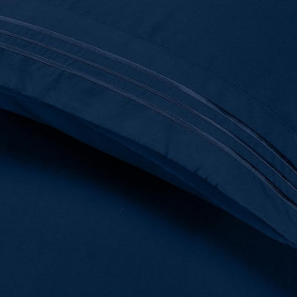 Elegant Comfort Luxury Ultra-Soft 2-Piece Pillowcase Set - 1500 Premium Hotel Quality Microfiber Double Brushed - Wrinkle Resistant, Standard/Queen, Navy Blue