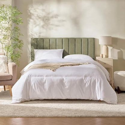 Hearth & Harbor Wall Mounted Full Headboard Only, Bed Headboard Full Size | Easy Assemble, Floating Peel & Stick, Upholstered Channel Stitched, 3D Wall Panels, 5 Strips of 3M Tape Included, Olive Green
