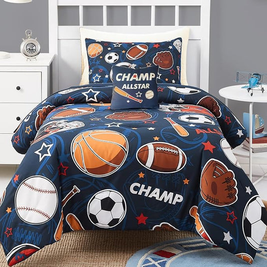 Kids Comforter Set Twin Size for Boys, Glow in The Dark Ball Games Bedding Set 1 Comforter, 1 Decor Pillow, 1 Pillow Shams