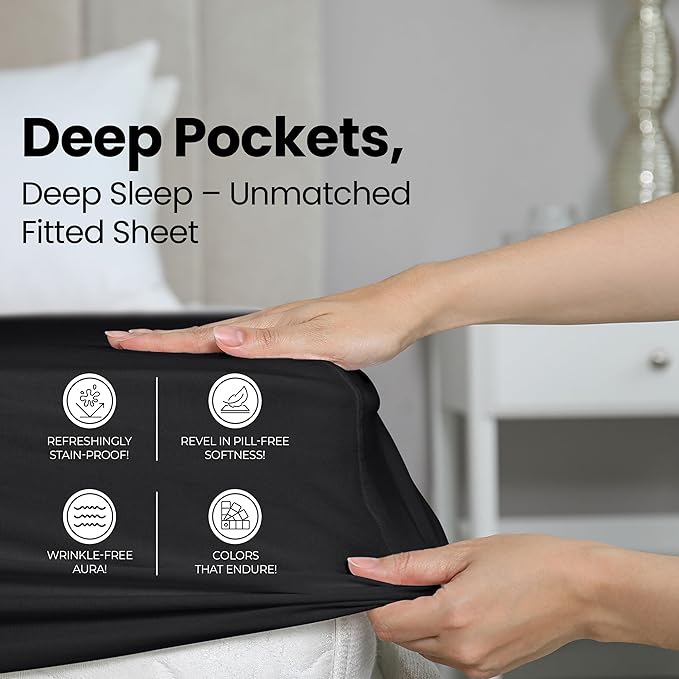 Utopia Bedding Queen Fitted Sheet - Bottom Sheet - Deep Pocket - Soft Microfiber - Shrinkage and Fade Resistant - Easy Care -1 Fitted Sheet Only (Black)