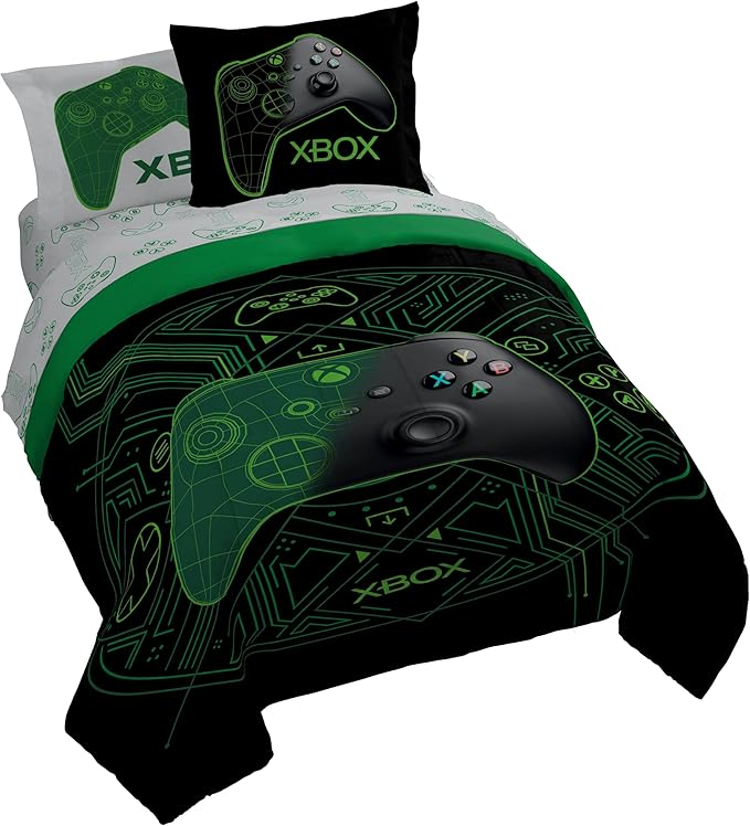 Jay Franco Kids Comforter Set Includes Sheets and Pillow Covers - Soft and Cozy Bed Set for Stylish Room Decor, Official Licensed Product, White - Xbox, 7 Piece Queen