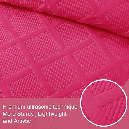 Exclusivo Mezcla King Quilt Set- Hot Pink Quilts Bedding Set with 2 Pillow Shams, Modern King Bedspread with Striped Pattern, Soft Lightweight Bedspreads Coverlets for All Seasons