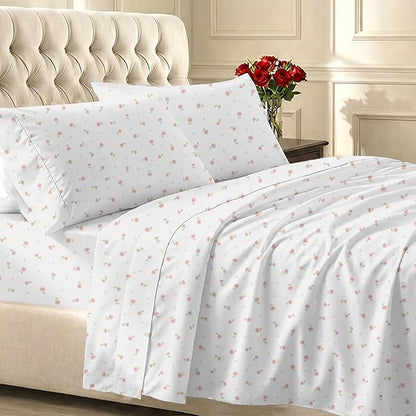 California Design Den Printed Twin XL Sheet Sets - 400 Thread Count Sateen, Natural 100% Cotton Bed Sheets, Deep Pockets, and Durable Bedding Set - Soft Floral