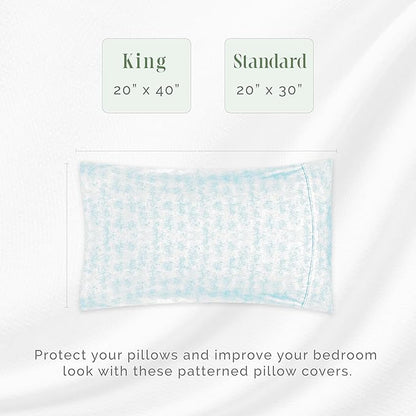 Elegant Comfort Ultra Soft Set of 2 Sea Waves Print Pillowcases - 1500 Premium Hotel Quality Microfiber, Soft and Smooth Envelope Closure 2-Piece Pillow Covers - King, Wave Aqua