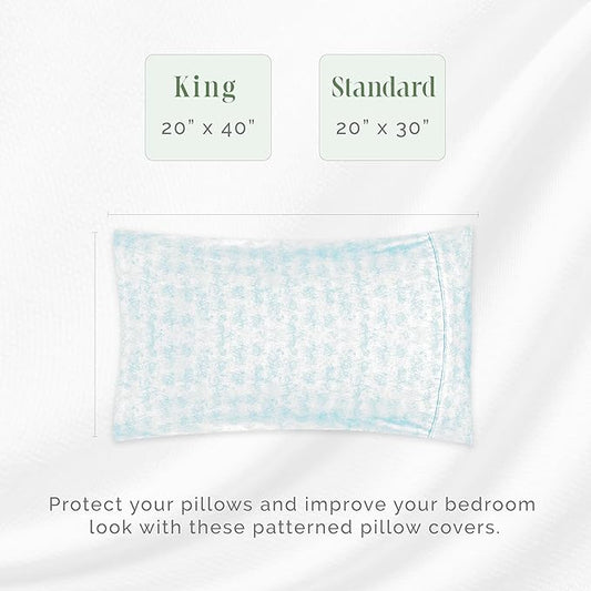 Elegant Comfort Ultra Soft Set of 2 Sea Waves Print Pillowcases - 1500 Premium Hotel Quality Microfiber, Soft and Smooth Envelope Closure 2-Piece Pillow Covers - King, Wave Aqua