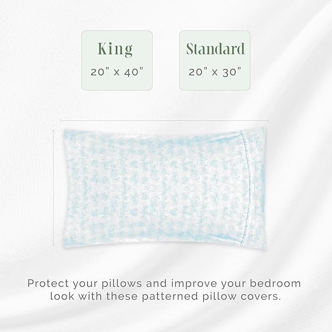 Elegant Comfort Ultra Soft Set of 2 Sea Waves Print Pillowcases - 1500 Premium Hotel Quality Microfiber, Soft and Smooth Envelope Closure 2-Piece Pillow Covers - Standard/Queen, Wave Aqua