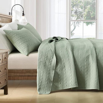 HORIMOTE HOME Quilt Set Twin Size Sage Green, Classic Geometric Spots Stitched Pattern, Pre-Washed Microfiber Chic Rustic Look, Ultra Soft Lightweight Quilted Bedspread for All Season, 2 Pieces