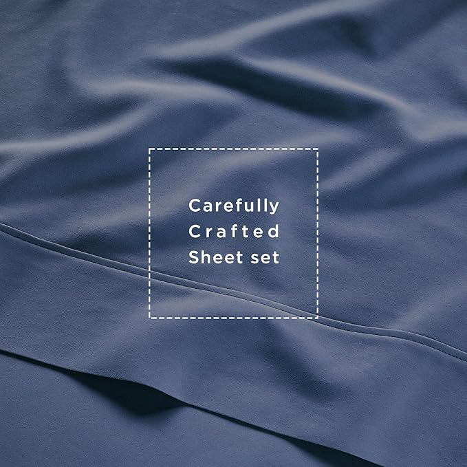 Threadmill Cotton Twin XL Sheet Set | 100% Cotton Sheets for Twin XL Size Bed | Solid Sateen Twin XL Bed Sheets Set with 16” Deep Pocket | Soft Breathable 3-Piece Cooling Sheet Set | Folkstone Blue
