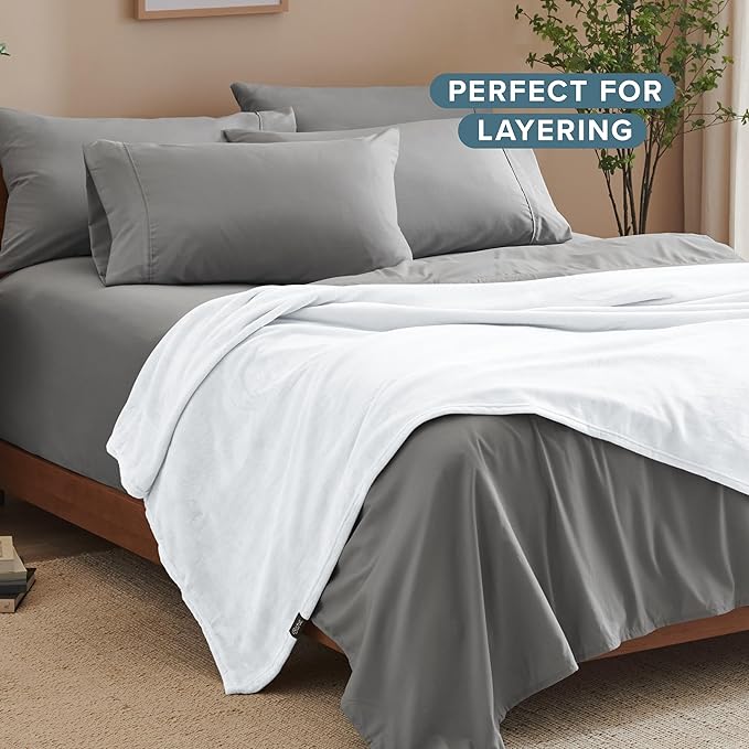 Bare Home Fleece Blanket - Twin/Twin Extra Long - Ultra-Soft Lightweight for Bed, Sofa, and Couch - Luxury Microplush - Cozy Warm Blanket (Twin/Twin XL, White)