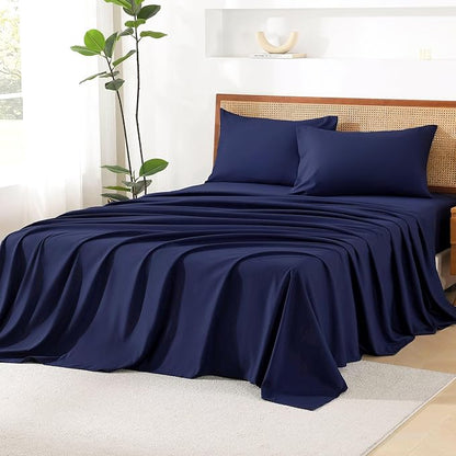 Litanika King Size Comforter Set with Sheets Navy Blue - 7 Pieces Bed in a Bag King Chevron Tufted Complete Bedding Sets with Comforter, Sheets, Pillowcases & Shams