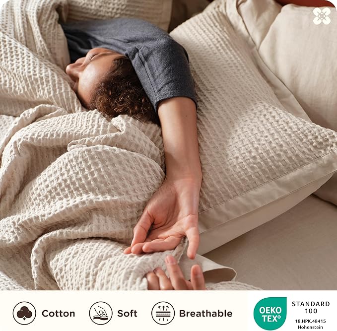 Bedsure Cotton Duvet Cover Set - 100% Cotton Waffle Weave Beige Duvet Cover Oversized King Size, GentleSoft™ and Breathable Bedding Set for All Season, 3 Pieces, 120"x98"