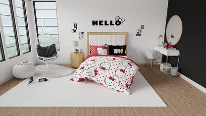 Hello Kitty Polka Dot Bedding 7 Piece Super Soft Comforter and Sheet Set with Sham, Queen, (Official Licensed Product) by Franco Collectibles