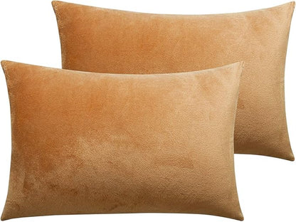 NTBAY Zipped Velvet Toddler Pillowcases, 2 Pack Cozy Luxury Flannel Plush Travel Pillow Cases, 13x18 Inches, Camel