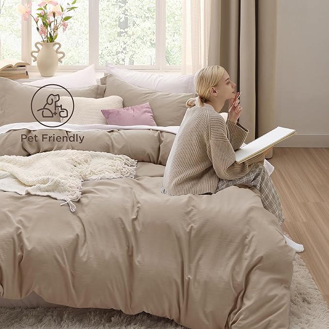 Bedsure Light Brown Duvet Cover King Size - 3 Pieces Prewashed Cotton-Like Extra Soft Bedding Set, Includes 1 Duvet Cover 104x90 Inches with Zipper Closure & 2 Pillow Shams, Comforter Not Included