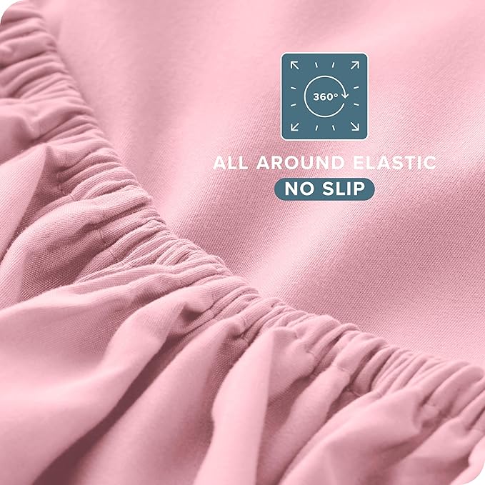 Bare Home Split Head Flex King Sheet Set - 1800 Ultra-Soft Microfiber Bed Sheets - Double Brushed - Deep Pockets - Easy Fit - 4 Piece Set - Bedding Sheets & Pillowcases (Light Pink)