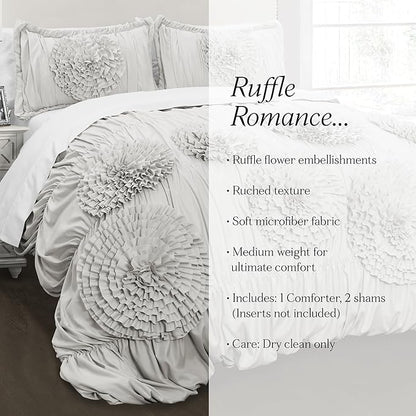 Lush Decor Serena Comforter Set, 3 Piece Set, King, Light Gray - Cute Comforter - King Bedding Set - Gray Comforter King Size - Coquette Decor