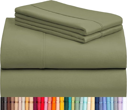 LuxClub 4 PC Full Sheet Set, Breathable Luxury Bed Sheets, Deep Pockets 18" Wrinkle Free Cooling Bed Sheets Machine Washable Hotel Bedding Silky Soft - Olive Full