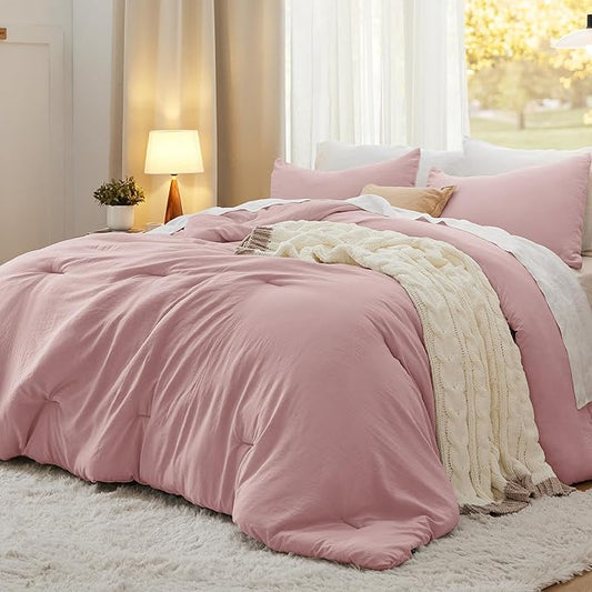 Bedsure Queen Comforter Set, Pink Soft Prewashed Bedding for All Seasons, 3 Pieces GentleSoft™ Bed Set, 1 Lightweight Comforter (90"x90") and 2 Pillowcases (20"x26")