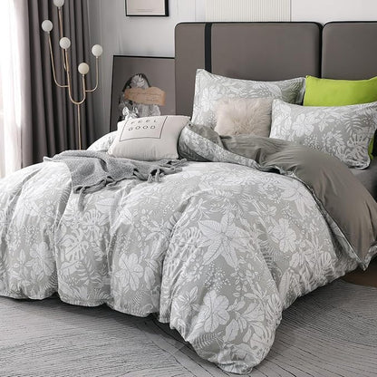 OAITE Duvet Cover Set Twin Size Floral Pattern 600 Thread Count Ultra Soft 100% Long Staple Cotton Duvet Cover Sets 3-PC, Breathable Duvet Cover with Zipper Closure & Corner Ties