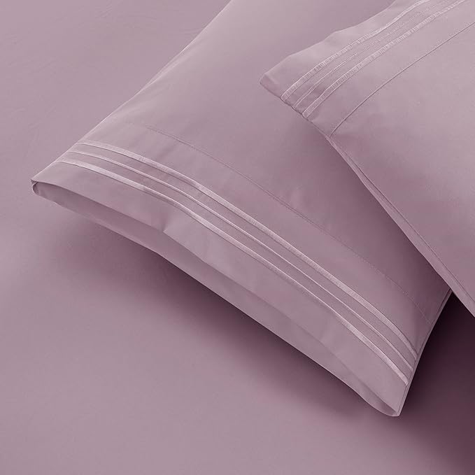 Clara Clark Full Sheets - Hotel Luxury 6 Piece Bed Sheets for Full Size Bed - Soft Bedding Sheets & Pillowcases, Fits Mattress up to 16 inch deep. Full, Dusty Purple