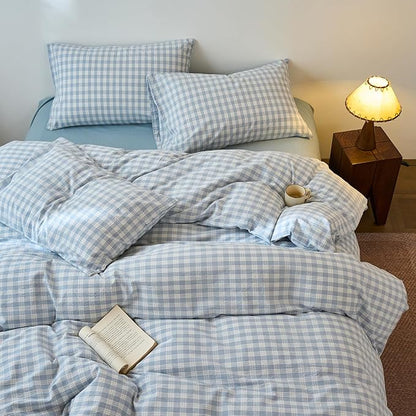 LifeTB Blue Gingham Duvet Cover Twin XL 100% Washed Cotton Blue Grid Plaid Comforter Cover 100% Washed Cotton Checkered Duvet Cover with Zipper Closure Farmhouse Gingham Plaid Bedding Set