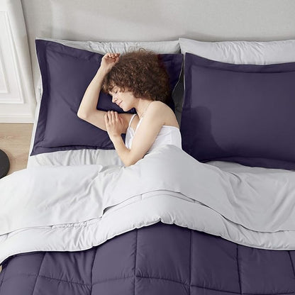 Nestl 7 Piece Full Comforter Set – Purple Reversible Bed in a Bag – Complete Full Size Bedding Set with Sheets, Pillowcases and Shams