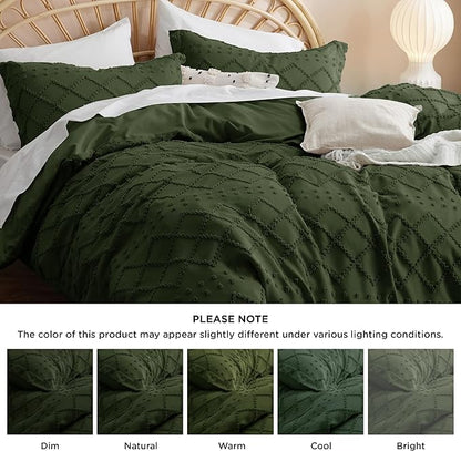 Bedsure Boho Twin Duvet Cover Size - Dark Green Breathable & Soft Boho Bedding, Machine Washable Comforter Cover for All Seasons, Includes 1 Duvet Cover 68"x90" with 1 Pillow Sham & Zipper Closure