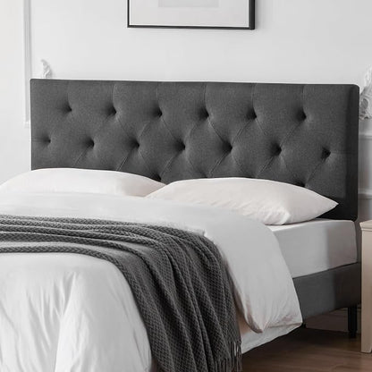 Linen Headboard Full Size, Adjustable Height Headboard 37-51 in, Dark Gray | Diamond Tufting Solid Wood Full XL Headboards Only, Durable Metal Legs, Upholstered Full Head Board Bed Frame, Modern Fabric