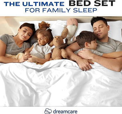 DREAMCARE King Size Sheets Set - Cooling Bed Sheets - 4pcs Set - up to 15" Deep Pocket King Sheet Set – Soft & Long Lasting Cooling - 100% Fine Brushed Polyester with Side Pocket - White