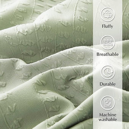 Geniospin Full Size Comforter Set - 7 Pieces Textured Sage Green Bedding Sets, Boho Shabby Chic Comforter Set, All Season Comfortable Bed in a Bag with Comforter, Sheets, Pillowcases & Shams