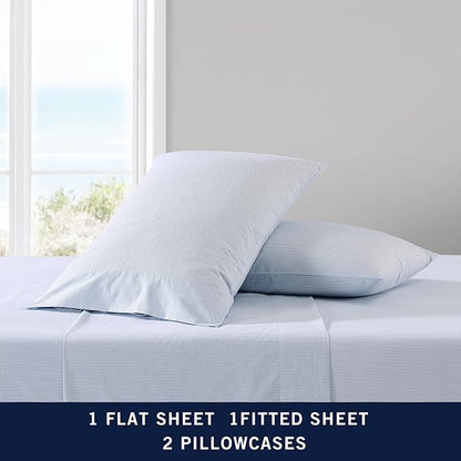 Nautica - Twin XL Sheet Set, Cotton Percale Bedding Set, Crisp & Cool, Lightweight & Breathable (Penny Pinstripe Blue, Twin XL)