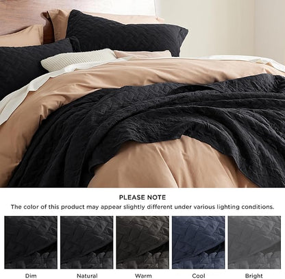 Bedsure Quilts Queen Size - Lightweight Bedspreads Queen Size with Basket Weave Pattern, Soft Quilt Bedding Set, Black Comforter Set Coverlet for All Seasons with 2 Pillow Shams (90" x 96") | Skin-Friendly Soft, All-Season Comfort, Breathable, Lightwei...