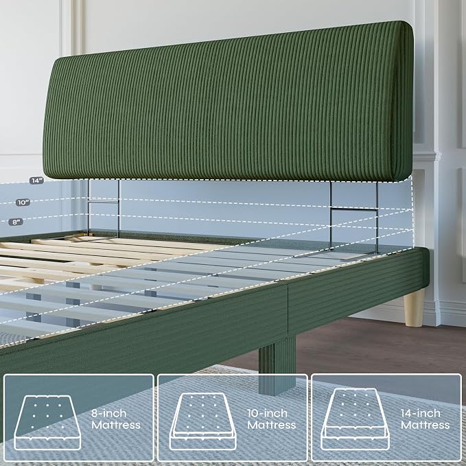 4.7" Upholstered Headboard for King Size Bed, Height Adjustable and Ergonomic Headboard, Easy Assemble, Sturdy and Durable, Olive Green