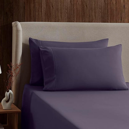 Nestl Sheet Set - 4Piece Full XL Size, Microfiber, Double Brushed Purple, Hotel Luxury, Extra Soft Bedding & Pillowcases