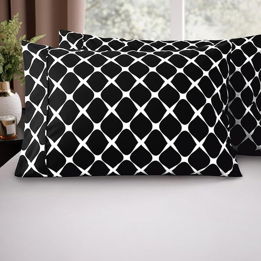 Elegant Comfort Luxury Ultra-Soft 2-Piece Pillowcase Set - 1500 Premium Hotel Quality Microfiber Double Brushed - Wrinkle Resistant, Standard/Queen, Bloomingdale Pattern Black
