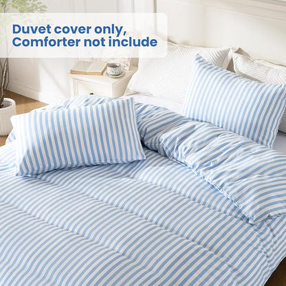 ROSE&RISY Twin Duvet Cover Set, 2 Pieces Soft Bedding Set, Breathable and Cooling,Includes 1 Duvet Cover, 1 Pillow Case (Blue Stripe, Twin)