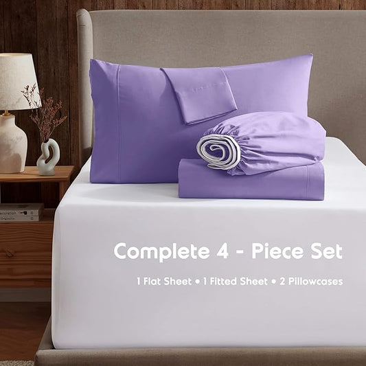Nestl Short Queen Sheet Set - 1800 Ultra-Soft Microfiber - Double Brushed - Deep Pockets - Easy Fit - 4 Piece Set - Bed Sheets (Short Queen, Lavender)