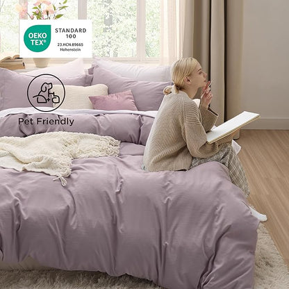 Bedsure Dusty Purple Duvet Cover Full Size - 3 Pieces Prewashed Extra Soft Cotton-Like Polyester Bedding Set, Includes 1 Duvet Cover 80x90 Inches with Zipper Closure & 2 Pillow Shams, No Comforter