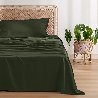 Bedsure Cooling Sheets Twin XL, Rayon Derived from Bamboo, PureWoven, Breathable & Soft Twin XL Sheet Sets, Deep Pocket Up to 16 Inches, Hotel Luxury Silky Dorm Bedding for Hot Sleepers, Olive Green