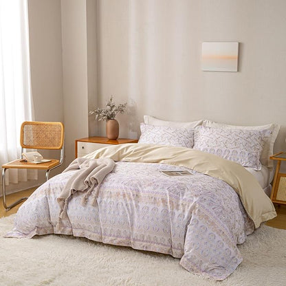 OAITE Duvet Cover Set King Size Floral Pattern Ultra Soft 100% Cotton Duvet Cover Sets 3-PC, Breathable Duvet Cover with Zipper Closure & Corner Ties(2 Pillow Shams,1 Duvet Cover)