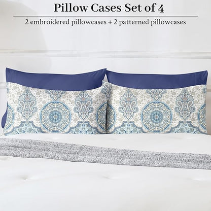 YIYEA Pillow Cases Standard Size Set of 4, Ultra Soft 1800TC Hotel Quality Double Brushed Microfiber Embroidered Pillowcases and Boho Pillow Covers, Envelope Closure, Fade Resistant (20"x26")