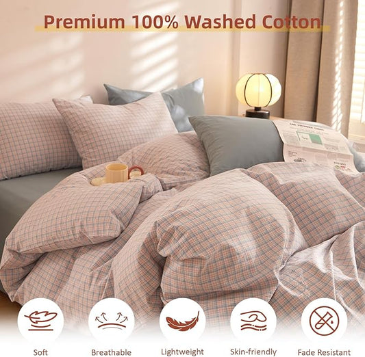 EAVD Reversible Gingham Duvet Cover King Pink Blue Grid Plaid Bedding Set with 2 Pillowcases Modern Checkerd Grid Duvet Cover with Zipper Closure Farmhouse Gingham Bedding Set for Boys Women Men