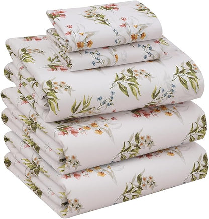 RUVANTI 100% Cotton Sheets – Split King Size Percale Bedding, Cooling & Breathable Floral Design, Durable with a Crisp, Soft & Comfortable Feel, 16" Deep Pocket, 5-Piece Set, Floral Bliss