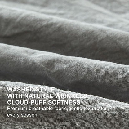 Grey Ruffle Comforter Set Twin, Pre-Washed Shabby Chic Bedding Set, Lightweight Cottagecore Soft Romantic Cozy 1 Comforter & 1 Sham, All-Season