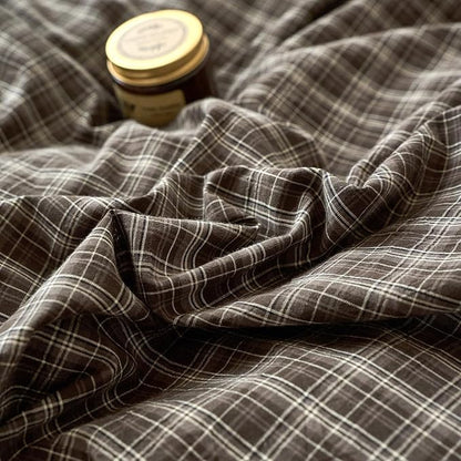 EAVD Vintage Style Dark Grey Gingham Plaid Duvet Cover Full 100% Washed Cotton Like Linen Feel Soft 3-Piece Grid Plaid Bedding Set with 2 Pillowcases Reversible Geometric Duvet Cover with Zipper