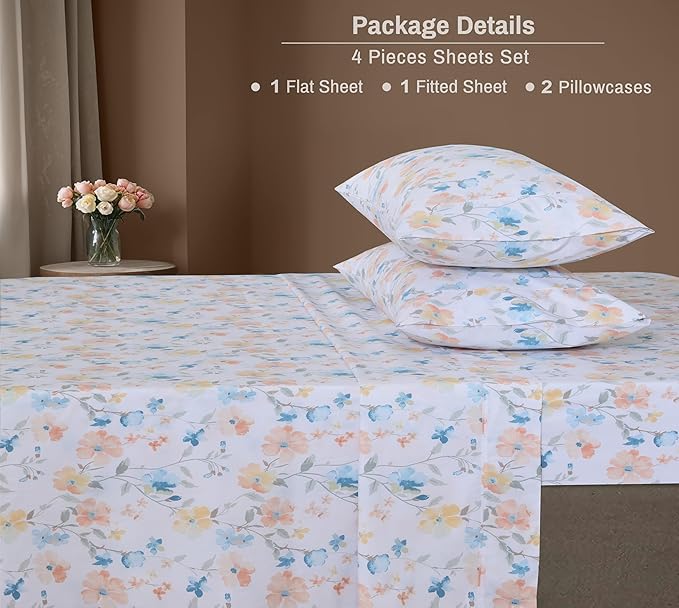 ZOYER 100% Cotton Sheets – California King Percale Bedding, Cooling & Breathable, Durable with a Crisp, Soft & Comfortable Feel, 14" Deep Pocket, 4-Piece Set, Summer Spring