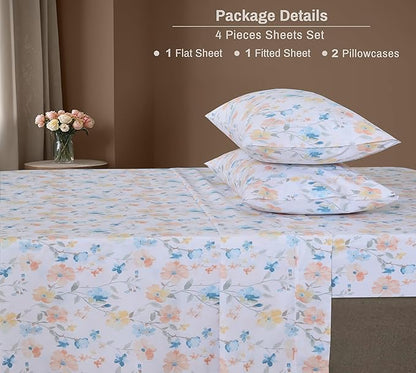 ZOYER 100% Cotton Sheets – King Size Percale Bedding, Cooling & Breathable, Durable with a Crisp, Soft & Comfortable Feel, 16" Deep Pocket, 4-Piece Set, Summer Spring