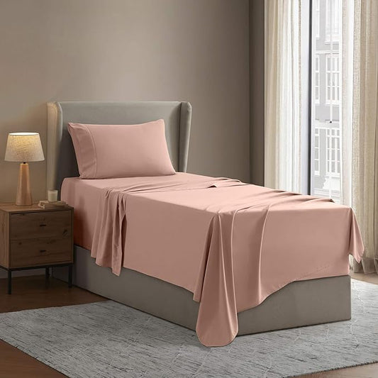 Nestl Twin Sheet Set - 1800 Ultra-Soft Microfiber Twin Bed Sheets - Double Brushed - Deep Pockets - Easy Fit - Extra Soft - 3 Piece Set - Bedding Sheets & Pillowcases (Twin, Peach)