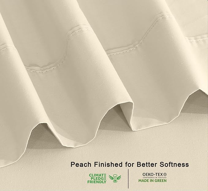 RUVANTI 100% Organic Cotton Sheets Twin Size, Percale Weave, GOTS Certified, 3-Piece Set, Deep Pocket 15", Crisp & Breathable, Soft Durable Bedding, Sábanas Algodón Orgánico – Cloud Cream