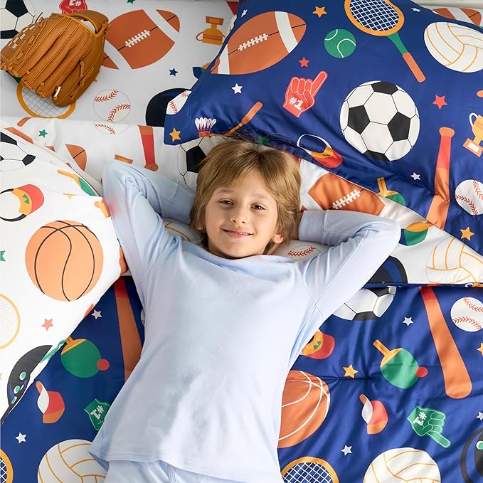 Joiedomi Kid Full Comforter Set 7 Piece Ball Sports Bedding Set for Boys Girls Super Soft Microfiber Bed in a Bag with Comforter Sheets Pillowcase Sham